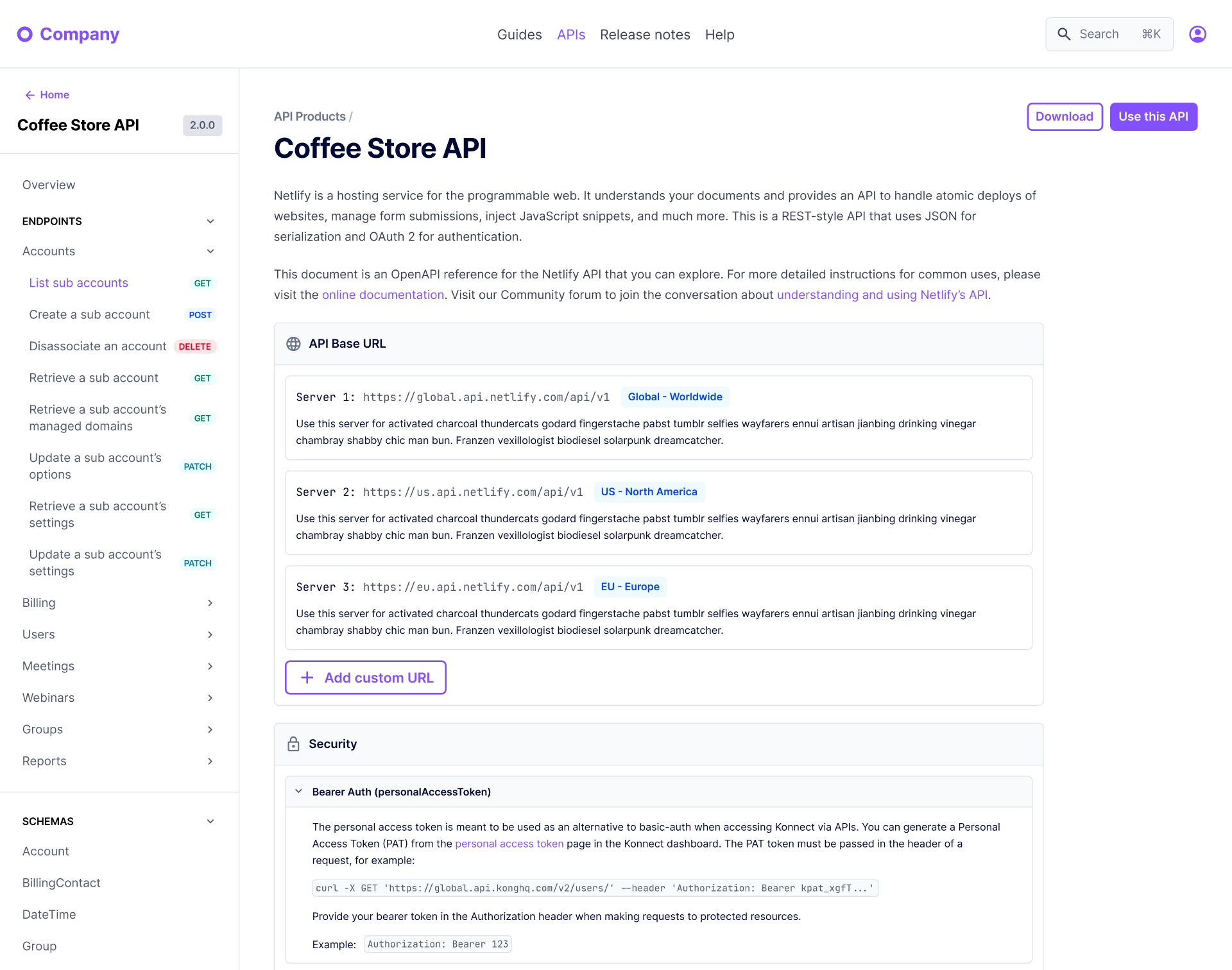 API specification